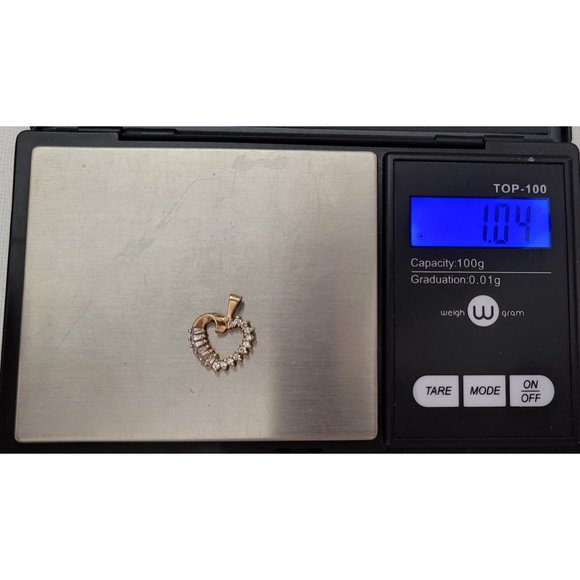 10K Yellow Gold Clear Cubic Zirconia Heart Pendant K847 - Picture 8 of 9